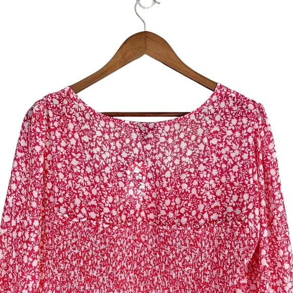 Torrid Babydoll Chiffon Smocked Peplum Ditsy Floral Pink Blouse Top Size 2X - Picture 5 of 8